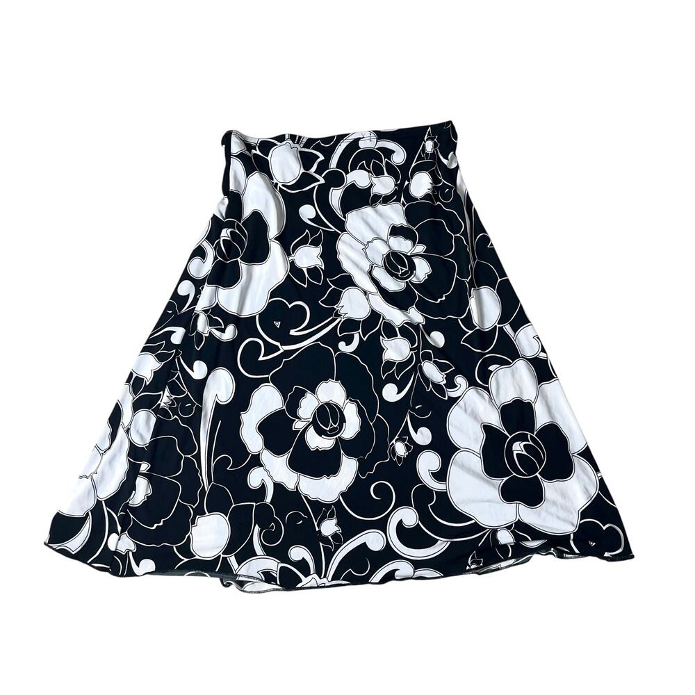 Retro Womens S Black White Floral Flare Skirt Carole Little - Picture 4 of 8